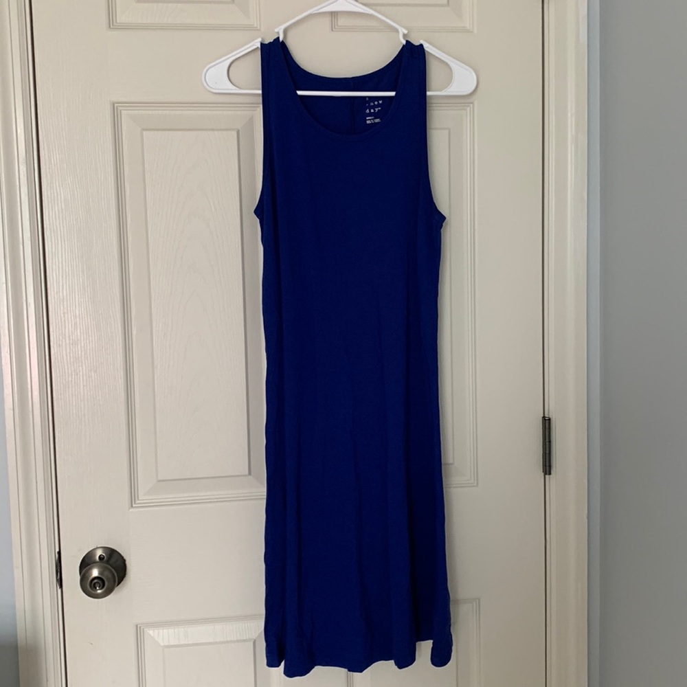 a new day a-frame blue tank midi dress.